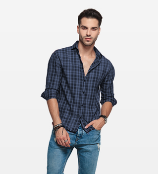 Checked Casual Shirt (XS, Navy Blue)